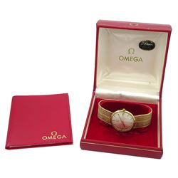 Omega gentleman's 9ct gold manual wind wristwatch, Ref. 331/2541, Serial No. 25106582, Cal. 613, silvered dial with date aperture, case hallmarked London 1968, on 9ct gold strap, hallmarked, boxed with papers