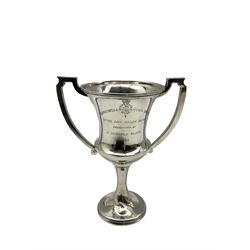 Silver two handled Regimental Sports trophy presented by A Jarrold Black H19cm Birmingham 1923 8oz
