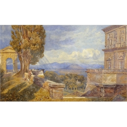 Arthur Glennie (British 1803-1890): Expansive Italianate Landscape, possibly Caprarola, watercolour signed 26cm x 42cm