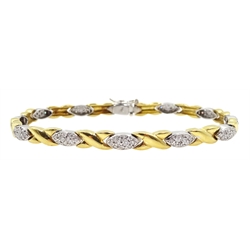 18ct white and yellow gold diamond set bracelet, stamped 750