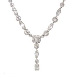 18ct white gold round brilliant and baguette cut diamond pendant necklace, stamped 18K, total diamond weight approx 3.60 carat