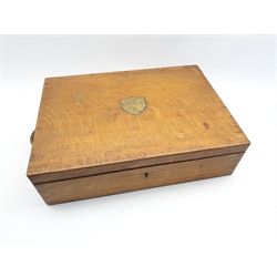 Canteen of plated cutlery for six covers with engraved stems and bone handled knives in oak box 58 pieces