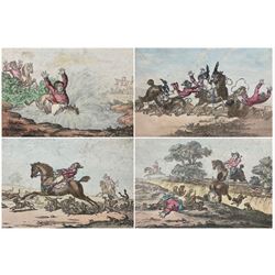 James Gillray (British 1756-1815): 'Hounds Finding' 'Hounds in Full Cry' 'Hounds Throwing-Off' and 'Coming in at the Death', set four etchings and aquatints with hand colouring pub. Hannah Humphrey 1800, 23cm x 35cm (4)