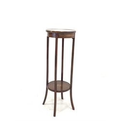 Edwardian inlaid mahogany two tier plant stand, raised on boxwood strung square splayed supports H100cm