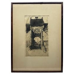 Sir David Young Cameron (Scottish 1865-1945): 'The Gateway of Bruges', drypoint etching signed in pencil 33cm x 19cm