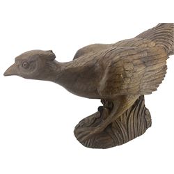 Mouseman - carved oak Pheasant, in a running pose with carved mouse signature, by the workshop of Robert Thompson, Kilburn
