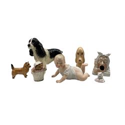 Beswick Beatrix Potter figure 'Mrs Tiggy Winkle', Beswick Cain Terrier, unusual porcelain sifter in the form of a head, Sylvac Dog, Schlaggenwald porcelain Mouse etc 