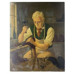 Walter Goodin (British 1907-1992): 'The Cobbler', pub sign oil on board signed, painted both sides 110cm x 87cm (unframed)
