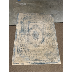  Contemporary shabby silk and wool ground rug, teal faded medallion and decoration on a grey field, 171cm x 240cm  