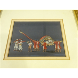 Indian Company School (Late 19th century): Processional Scenes, set of eight finely detailed gouaches on mica, each 10cm x 13.5cm (8)