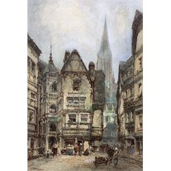 Paul Marny (French/British 1829-1914): Continental Street Scene with Figures, watercolour signed 44cm x 30cm
