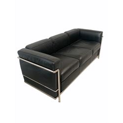After Le Corbusier - 'LC2' design sofa, with black leather upholstered loose cushions and chrome frame 