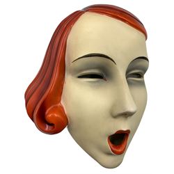 'The Screamer' wall mask, printed marks verso 'Made in Czechoslovakia' H22cm together with three similar style pottery wall masks, smallest 9.5cm (4)