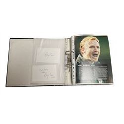Mostly Scottish footballing autographs and signatures including Billy McNeill, Allan Rough, Craig Brown, Alex McLeish, Gordon Strachan etc, in one folder