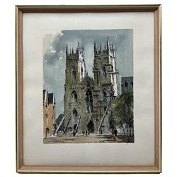 Edward Wesson (British 1910-1983): 'York Minster Under Repair - 1971', watercolour signed, inscribed verso 30cm x 24cm, together with 'My Corner of the World', autobiography of Edward Wesson signed, and correspondence with Francis Jackson, all signed by the artist
Notes: Jackson was a British organist and composer who served as Director of Music at York Minster for 36 years, from 1946 to 1982
