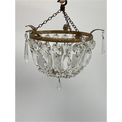 Gilt metal circlet light fitting hung with lustre drops, four various wall lights, reproduction White Star wall light and two ceiling lights