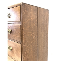 Mid 19th century oak chest on stand, the top section fitted with two short and three long graduated drawers, three drawers and shaped apron to base, raised on cabriole supports 