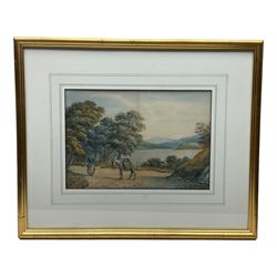 Henry Magenis (British 19th century): Lake Scene with Castle and Donkey before Lake, pair watercolours signed and dated 1885, 25cm x 36cm (2)