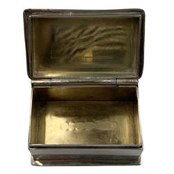 Small silver rectangular box  the hinged cover engraved with scrolls, gilded interior , W5.5cm London 2012 Maker Jonathan Braganza 