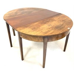 Georgian mahogany dining table, two 'D' shaped ends and one additional leaf, raised on square tapered supports 153cm x 116cm, H72cm