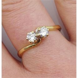 9ct gold two stone cubic zirconia crossover ring, hallmarked
