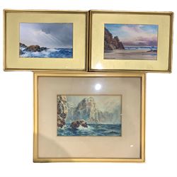 James Coad (British act. c1930): Coastal Landscape and Sea Crag, pair gouaches signed together with LB (British early 20th century): Choppy Seas and Headland, watercolour signed max 17cm x 27cm (3)