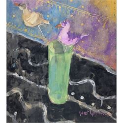 Janet Golphin (Northern British 1950-): 'Bird on a Wire', watercolour and gouache signed, titled verso 36cm x 32cm