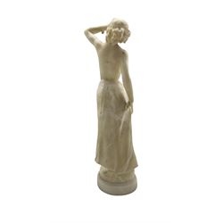 Early 20th century carved alabaster figure of a Dancer, indistinctly signed, H33cm
