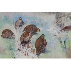 Frank Southgate RBA (British 1872-1916): Partridges and Pheasants, pair watercolours signed 38cm x 58cm