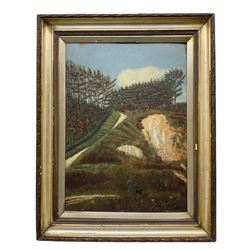 English Naive School (Early to mid-20th century): Bourne Woods Surrey, oil on board indistinctly signed 55cm x 40xm