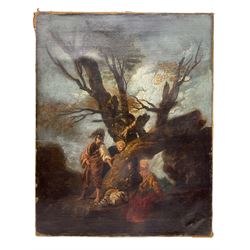 Circle of Salvator Rosa (Italian 1615-1673): The Night Bandits, oil on canvas unsigned 74cm x 58cm