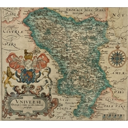 Christopher Saxton hand coloured map, Derbyshire, from Saxton's Britannica, 28cm x 32cm