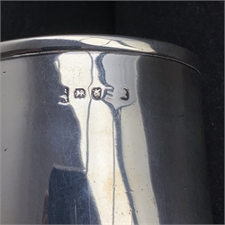 George III silver cup of plain cylindrical form on a pedestal foot H13cm, marks rubbed but London assay 6.5oz