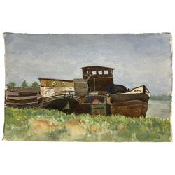Rear Admiral Humfrey John Bradley Moore RI (British 1898-1985): 'Near La Charité-sur-Loire' 'Barges on Loire Canal' 'Remparts de Montreuil-sur-Merand' and 'La Charité-sur-Loire', set four watercolours variously signed and dated '79 max 41cm x 57cm (4) (unframed) 
Notes: Moore was a friend of Russell Flint's and sitter for one of the rare portraits painted by him - both were members of the Arts Club, and both had served in the Royal Navy during WWI