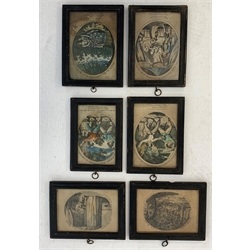 Series of six 19th Century oval engravings 'The Children in the Wood' by J Basire and others with traces of hand colour each 10cm x 15cm