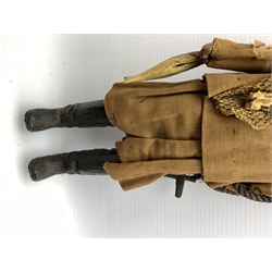 Leather and wool work military pattern belt, terra cotta model of a fisherman H25cm and John Player cigarette card album 'Uniforms of the Territorial Army'