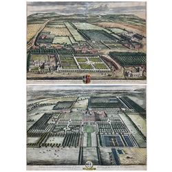 Jan Kip (Dutch 1652-1722) after Leonard Kynff (Dutch 1650-1722): 'Kirkleatham' and 'Acklam in Cleveland', pair engravings with hand colouring pub. by Joseph Smith 1707, 36cm x 47cm (2)