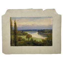 Frederick Charles Dixey (American 1877-c1920): The Thames at Richmond, watercolour signed 20cm x 28cm; M E Whatton (British 19th/20th Century): Fishing in Calm Waters, watercolour, signed verso beneath mount 25cm x  35cm (2)