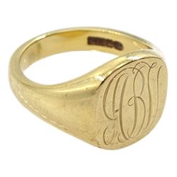 9ct gold monogrammed signet ring, hallmarked, approx 10.1gm