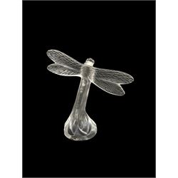 Lalique frosted glass model of a Dragonfly, engraved Lalique France to base, H9cm
