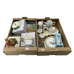 World of Beatrix Potter wall plaques, picture frame, clock and other Beatrix Potter items in two boxes