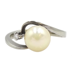 White gold diamond and cultured pearl ring, stamped 18ct 