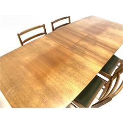 McIntosh & Co Ltd - Mid century teak extending dining table, top splitting to reveal concealed leaf, raised on tapering supports (194cm x 82cm, H74cm) together with a set of four teak dining chairs 