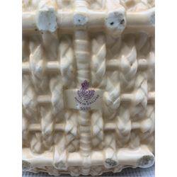 Royal Worcester blush ivory porcelain two-handled basket, with gilt basket-weave decoration, shape number 2526, H24cm
