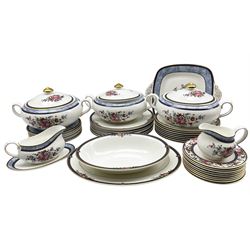 Royal Doulton 'Centennial Rose' pattern dinnerware including three vegetable dishes and covers, plates in various sizes etc 42 pieces