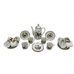 Spode Audubon Birds pattern coffee wares, comprising coffee pot, twelve coffee cans and eleven saucers, patten no. Y6466