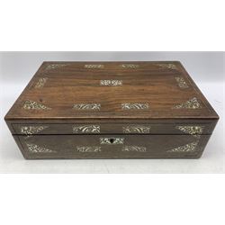 Victorian rosewood writing box with mother of pearl inlay W40cm
