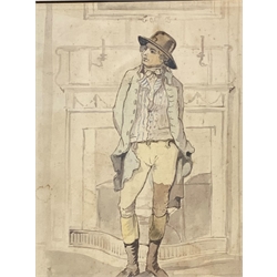 Style of Thomas Rowlandson, watercolour portrait of George Morland, 23cm x 19cm. C.F. 'Rowlandson watercolours and drawings' by John Hayes page 102