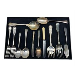 Quantity of assorted plated cutlery in various designs, bone handled knives etc