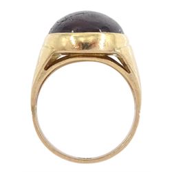 Gold single stone cabochon garnet signet ring